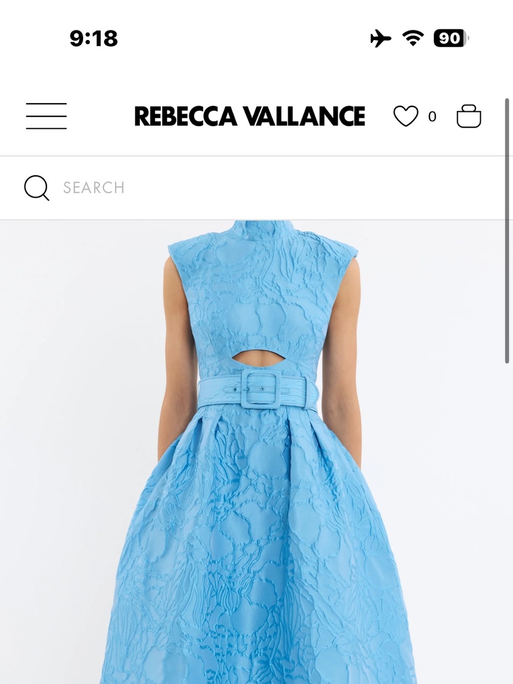 ISO *****Rebecca Vallance Sky Blue Textured Belted Dress